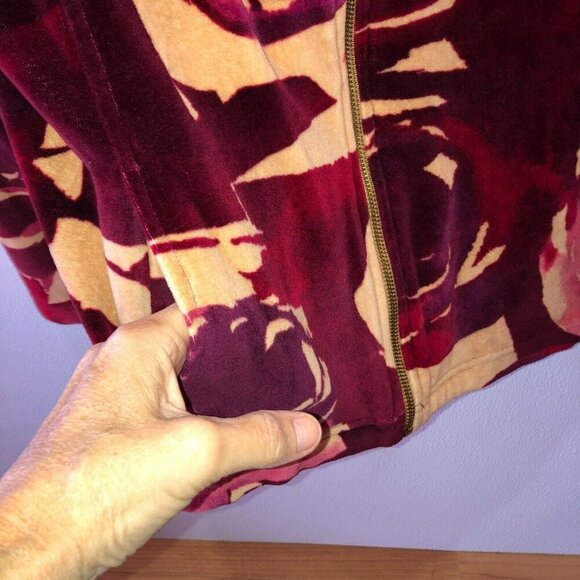 Alfred Dunner Athletic Jogger Jacket Size 14 Velour Dark Rose Zip Up - Picture 5 of 9